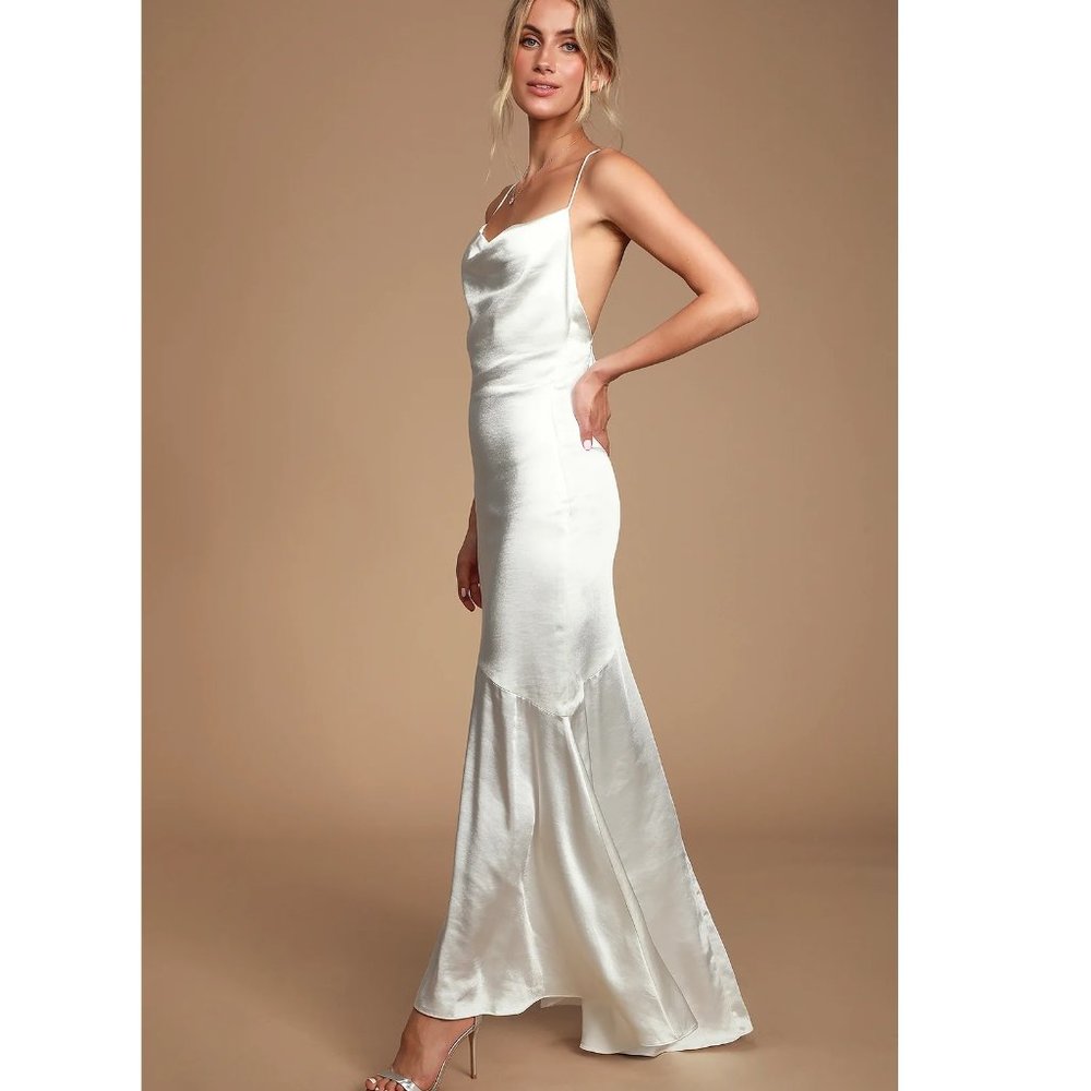 Elliatt Ivory Satin Cowl Neck Maxi Dress